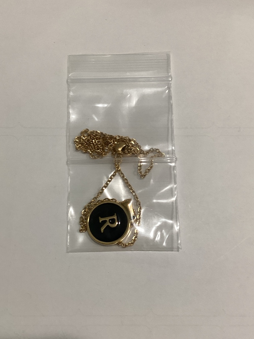 Gold-Tone Black Enamel Initial 'R' Pendant‎ Necklace